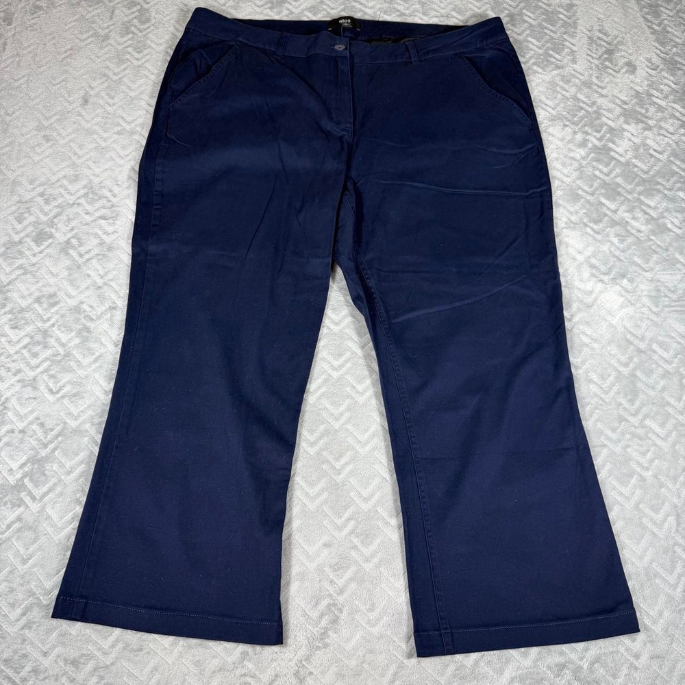 New Ellos Women Plus Size Mid Rise Stretch Chino Bootcut Pants Navy Blue 20
